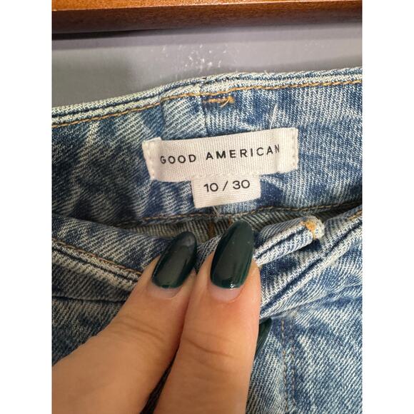 NWT Good American Classic Jeans Size 10 Blue Distressed High Rise Straight Leg - Picture 3 of 4